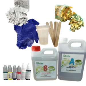 Kit de résine époxy transparente 507 3k+ Teinte  de base 6pis + Feuille d.or  5pis + Pigment blanc 10g +Accessoires melangeue 14pis +Livraison gratuite 